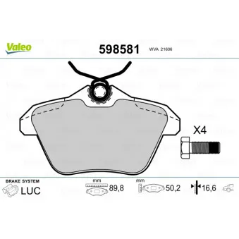 Jeu de 4 plaquettes de frein arrière VALEO 598581