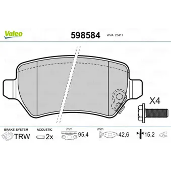 Jeu de 4 plaquettes de frein arrière VALEO 598584