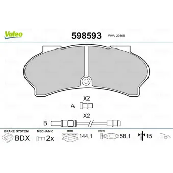 Jeu de 4 plaquettes de frein avant VALEO 598593