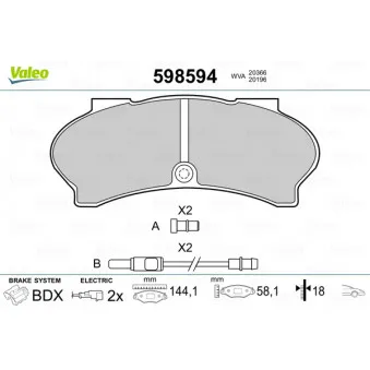 Jeu de 4 plaquettes de frein avant VALEO 598594