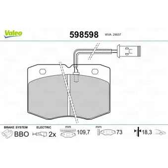 Jeu de 4 plaquettes de frein avant VALEO 598598