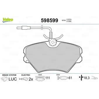 Jeu de 4 plaquettes de frein avant VALEO 598599