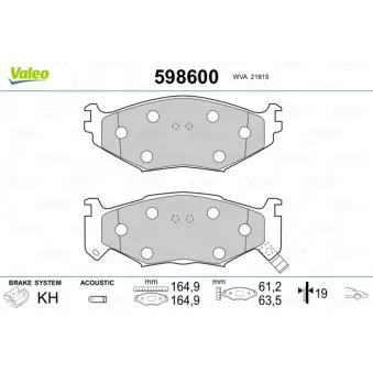 Jeu de 4 plaquettes de frein avant VALEO 598600