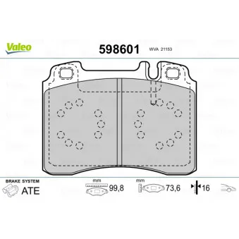 Jeu de 4 plaquettes de frein avant VALEO 598601