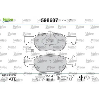 Jeu de 4 plaquettes de frein avant VALEO 598607