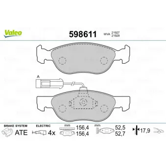 Jeu de 4 plaquettes de frein avant VALEO 598611
