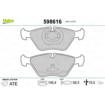 Jeu de 4 plaquettes de frein avant VALEO 598616