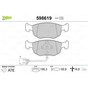 Jeu de 4 plaquettes de frein avant VALEO 598619