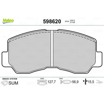 Jeu de 4 plaquettes de frein avant VALEO 598620