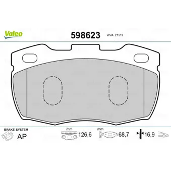 Jeu de 4 plaquettes de frein avant VALEO 598623