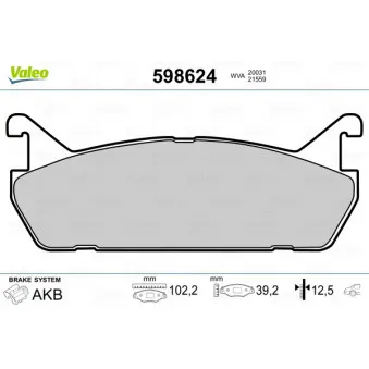 Jeu de 4 plaquettes de frein arrière VALEO 598624