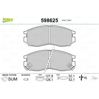 Jeu de 4 plaquettes de frein avant VALEO 598625