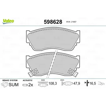 Jeu de 4 plaquettes de frein avant VALEO 598628