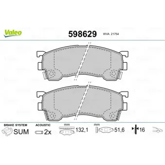 Jeu de 4 plaquettes de frein avant VALEO 598629