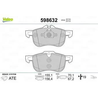 Jeu de 4 plaquettes de frein avant VALEO 598632