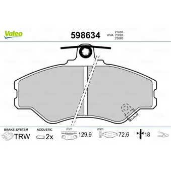 Jeu de 4 plaquettes de frein avant VALEO 598634