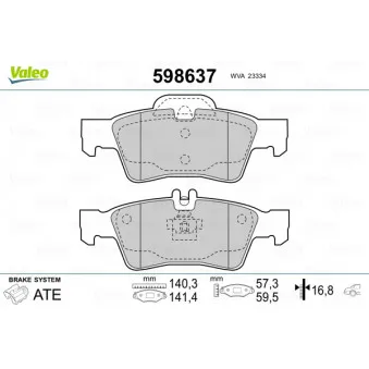 Jeu de 4 plaquettes de frein arrière VALEO 598637