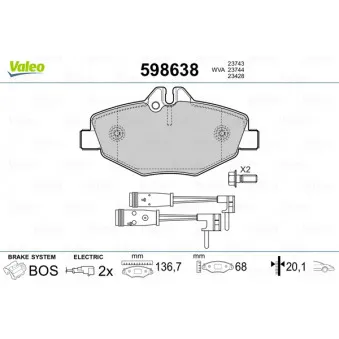 Jeu de 4 plaquettes de frein avant VALEO 598638