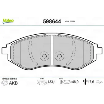 Jeu de 4 plaquettes de frein avant VALEO 598644