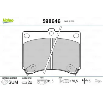 Jeu de 4 plaquettes de frein avant VALEO 598646