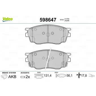 Jeu de 4 plaquettes de frein avant VALEO 598647