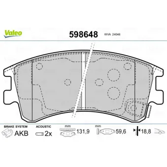 Jeu de 4 plaquettes de frein avant VALEO 598648