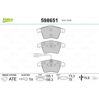 Jeu de 4 plaquettes de frein avant VALEO 598651