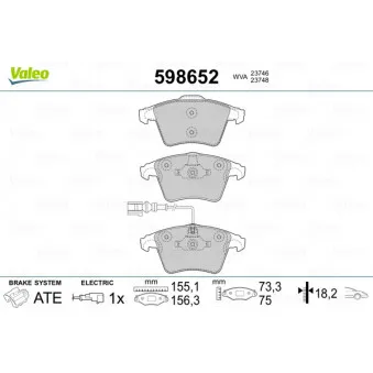 Jeu de 4 plaquettes de frein avant VALEO 598652
