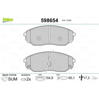 Jeu de 4 plaquettes de frein avant VALEO 598654
