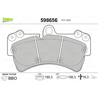 Jeu de 4 plaquettes de frein avant VALEO 598656