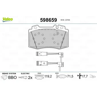 Jeu de 4 plaquettes de frein avant VALEO 598659