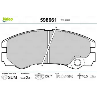 Jeu de 4 plaquettes de frein avant VALEO 598661