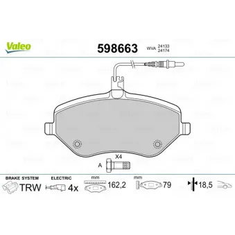 Jeu de 4 plaquettes de frein avant VALEO 598663