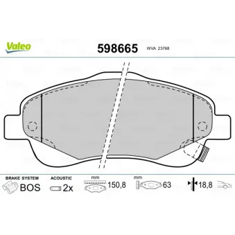 Jeu de 4 plaquettes de frein avant VALEO 598665