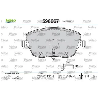 Jeu de 4 plaquettes de frein avant VALEO 598667