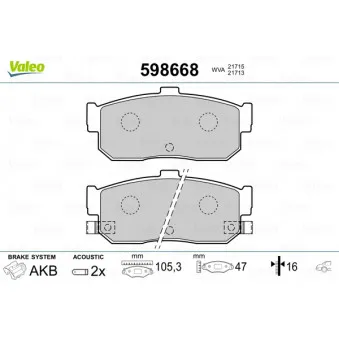 Jeu de 4 plaquettes de frein arrière VALEO 598668
