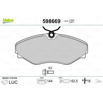Jeu de 4 plaquettes de frein avant VALEO 598669