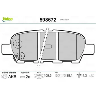 Jeu de 4 plaquettes de frein arrière VALEO 598672