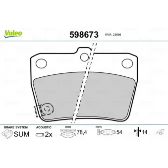Jeu de 4 plaquettes de frein arrière VALEO 598673