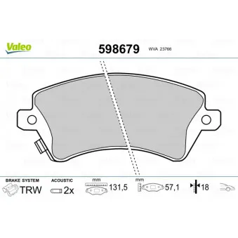 Jeu de 4 plaquettes de frein avant VALEO 598679