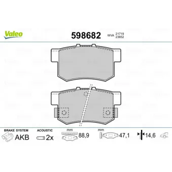 Jeu de 4 plaquettes de frein arrière VALEO 598682