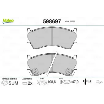 Jeu de 4 plaquettes de frein avant VALEO 598697