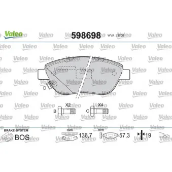 Jeu de 4 plaquettes de frein avant VALEO 598698