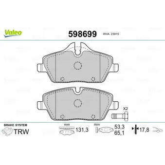 Jeu de 4 plaquettes de frein avant VALEO 598699