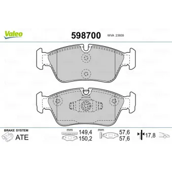 Jeu de 4 plaquettes de frein avant VALEO 598700