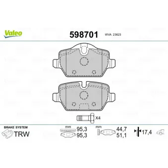 Jeu de 4 plaquettes de frein arrière VALEO 598701