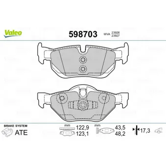 Jeu de 4 plaquettes de frein arrière VALEO 598703
