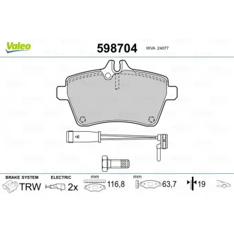 Jeu de 4 plaquettes de frein avant VALEO 598704