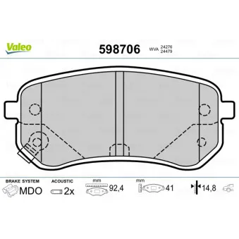 Jeu de 4 plaquettes de frein arrière VALEO 598706