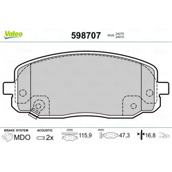 Jeu de 4 plaquettes de frein avant VALEO 598707